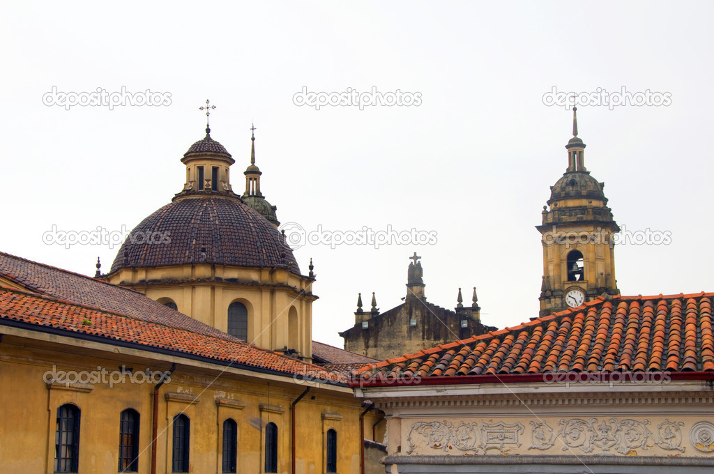 Architecture historic district rooftops church La Candelaria Bogota
