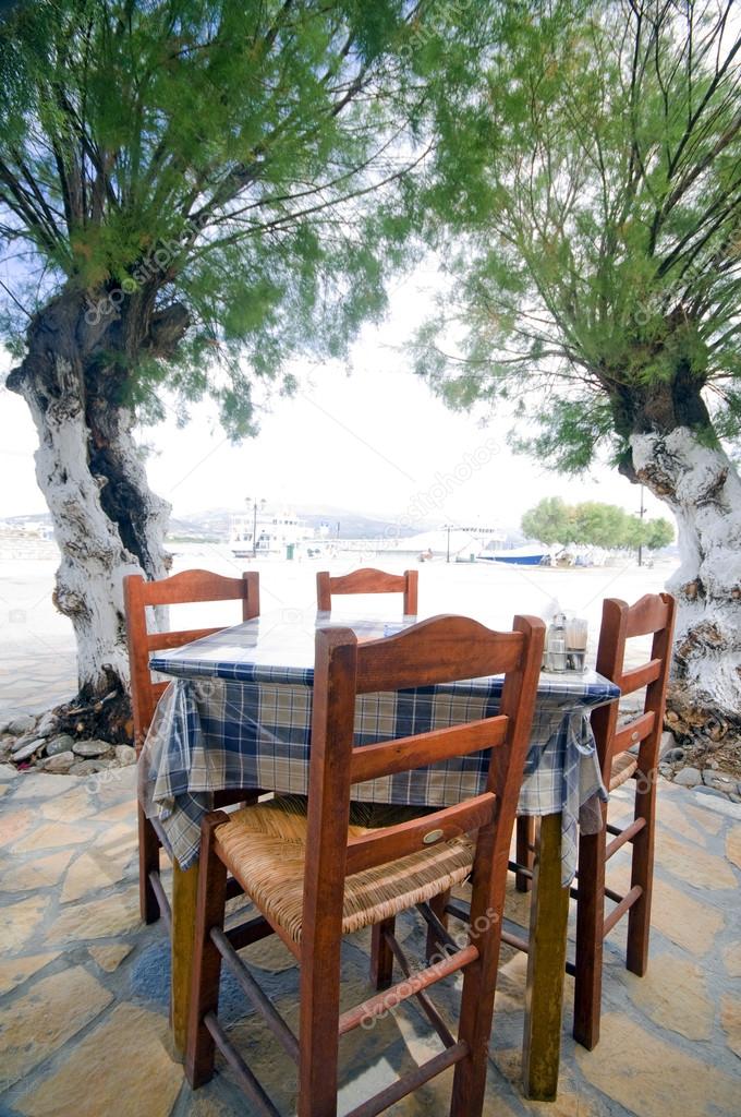 typical Greek taverna chairs table seaside Antiparos Island