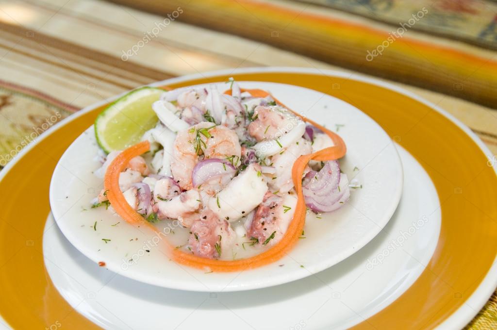 Spanish seafood salad appetizer tapas shrimp ocotpus caracol conch