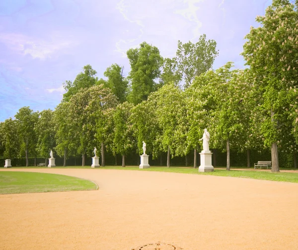 Row of statues in park at New Palace Sanssoucia park Potsdam Germany — Stock Photo, Image