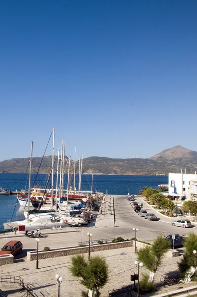 Harbor with yachts fishing boats Adamas Milos Greek Island — Stock Photo, Image