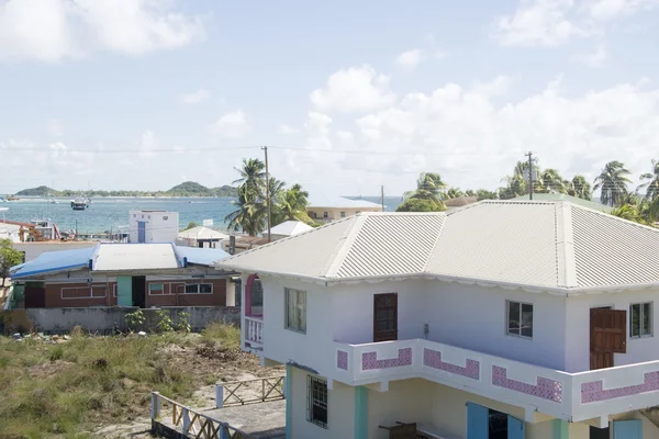 Town harbor dock port view typical Caribbean house architecture — Stock Photo, Image