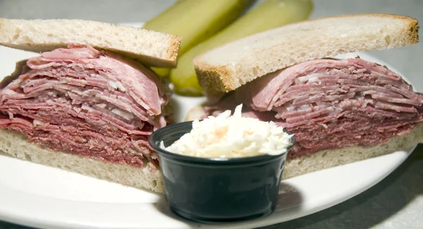 Combination tongue corned beef sandwich seeded rye bread — Stock Photo, Image