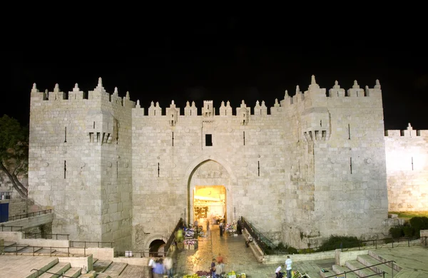 Şam kapısı eski şehir Kudüs gece ışık - Stok İmaj