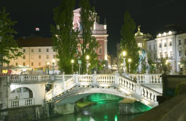 Three Bridges Ljubljanica River Preseren Square Ljublajana clipart