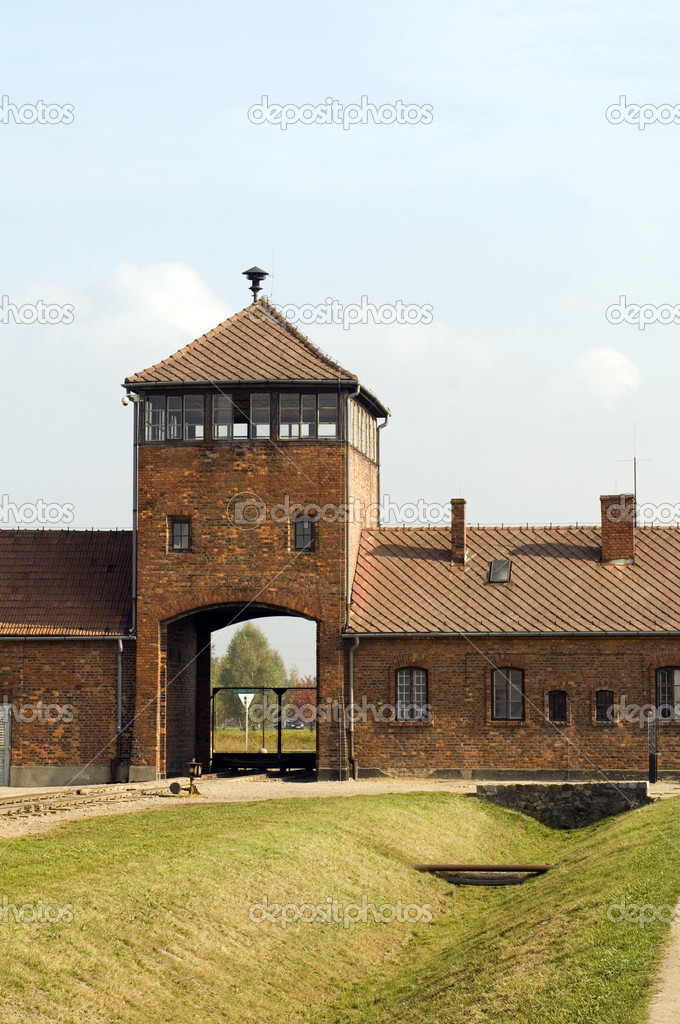 Train entry gate building Birkenau