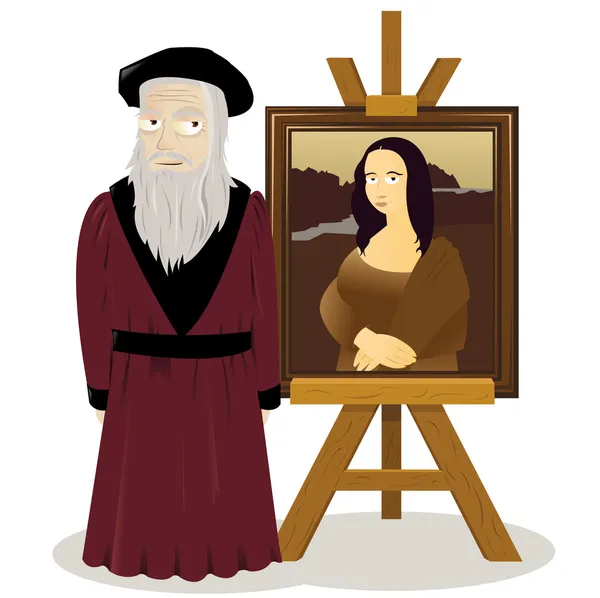 Mona Lisa Easel and Leonardo Da Vinci — Stock Vector