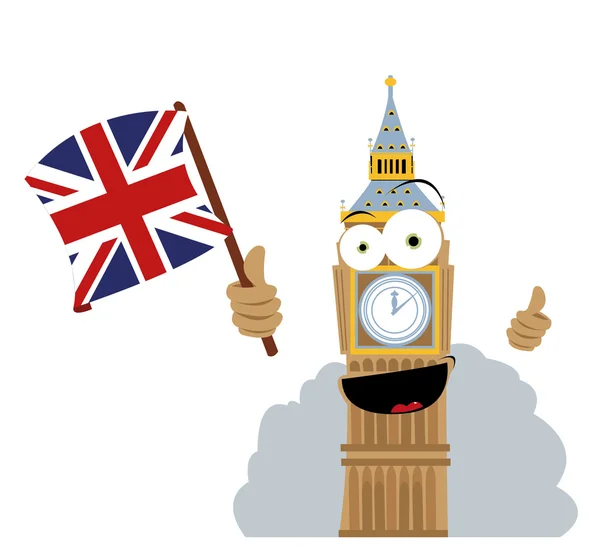 Funny Big Ben Holding a Flag — Stock Vector