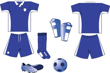 Beyaz ve mavi futbol ekipmanları