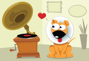 komik köpek ve grammophone