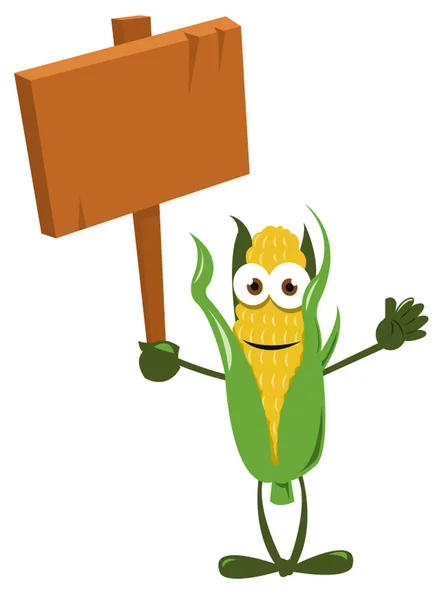 Funny Corn with Wooden Sign — Stock Vector