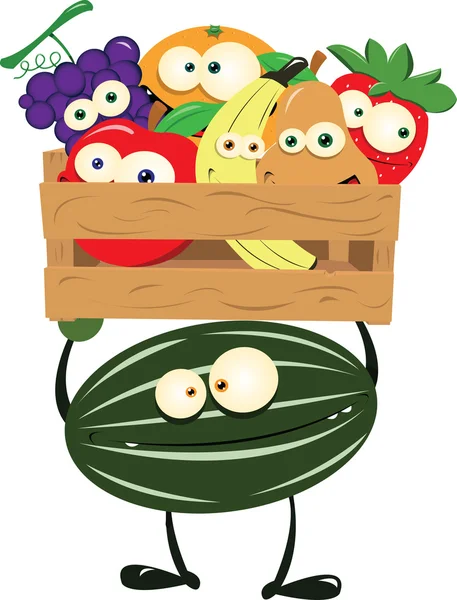 Anguria divertente con una scatola di frutta — Vettoriale Stock