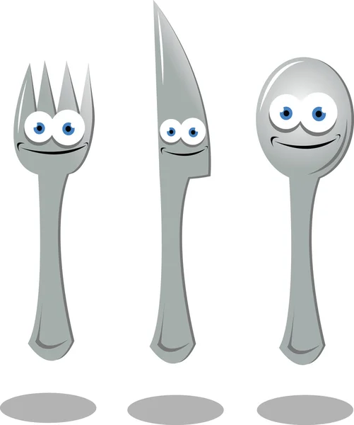 Funny Fork, Knife and Spoon — Stock Vector