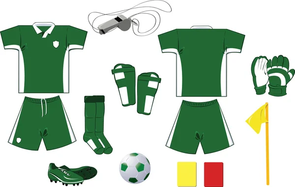 Complete green and white soccer set — Stock Vector