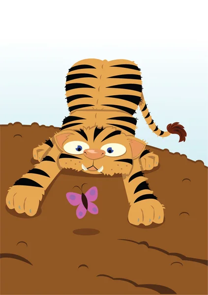 Baby tijger en vlinder — Stockvector