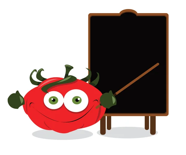 Grappige tomaat en een schoolbord — Stockvector