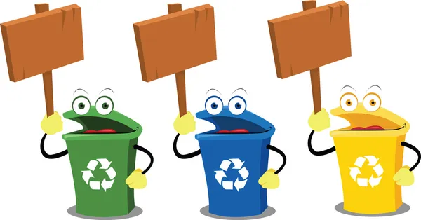 Funny recycling bins and signs — Stock Vector