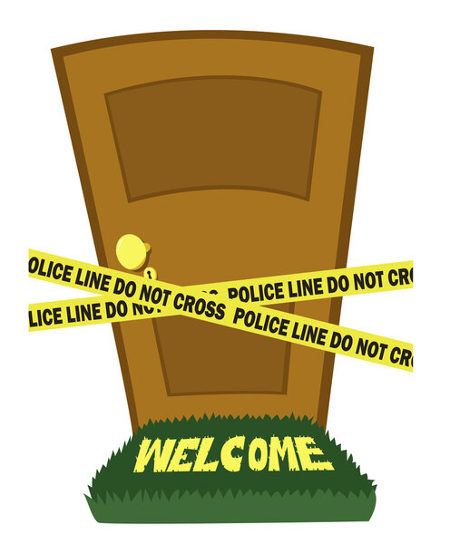 Дверь с полицейской лентой
