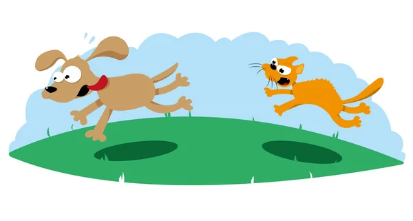 Angry Cat Hunting a Dog Stock Illustration