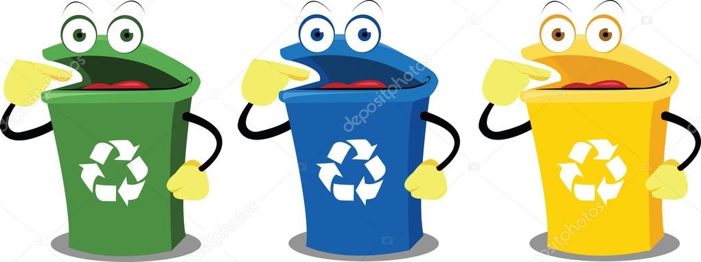 A recycling box points where to leave our waste. Every object is singly grouped