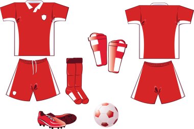 Kırmızı ve beyaz futbol ekipmanları