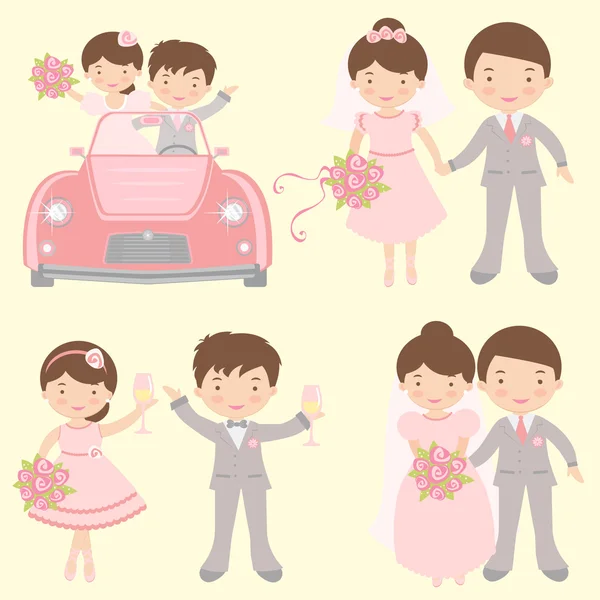 可爱套的新娘和新郎 — 图库矢量图片