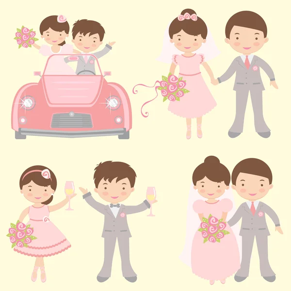 Lindo conjunto de novias y novios — Vector de stock