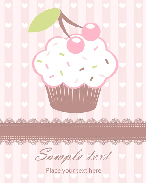 Cute baby arrival announcement card with cupcake — Stock Vector