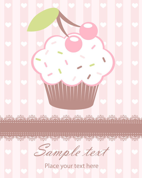 Cute baby arrival announcement card with cupcake