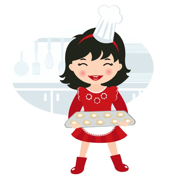 Cute little girl baking cookies — Stock Vector