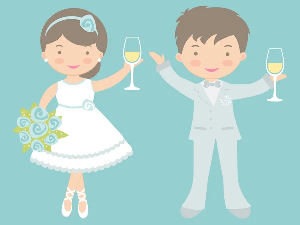 Cute bride and groom — Stock Vector