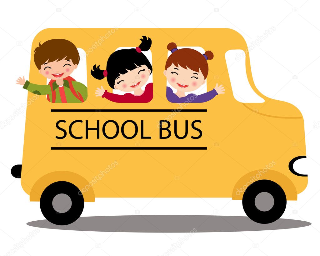 Happy kids in school bus
