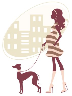 grayhound ile güzel bir hamile kadın walkig