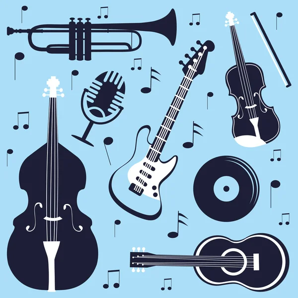 Ensemble d'instruments de musique — Image vectorielle