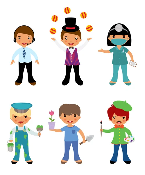 A cute set of kids dressed as professionals — Stock Vector