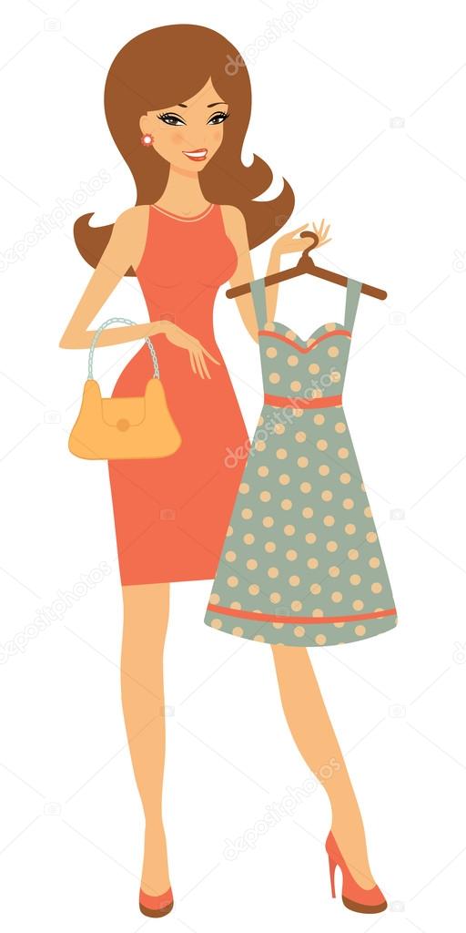 Pretty woman shopping for dress