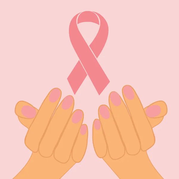 Female hands holding pink ribbon — Stock Vector