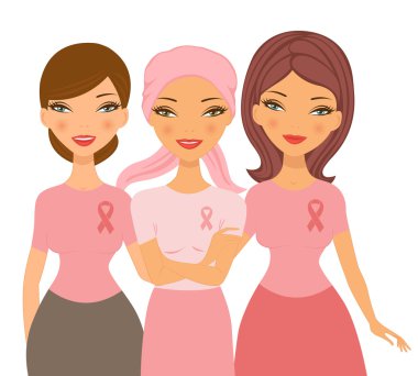 Friends supporting young woman after chemotherapy clipart