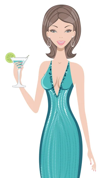 Belle femme tenant cocktail — Image vectorielle