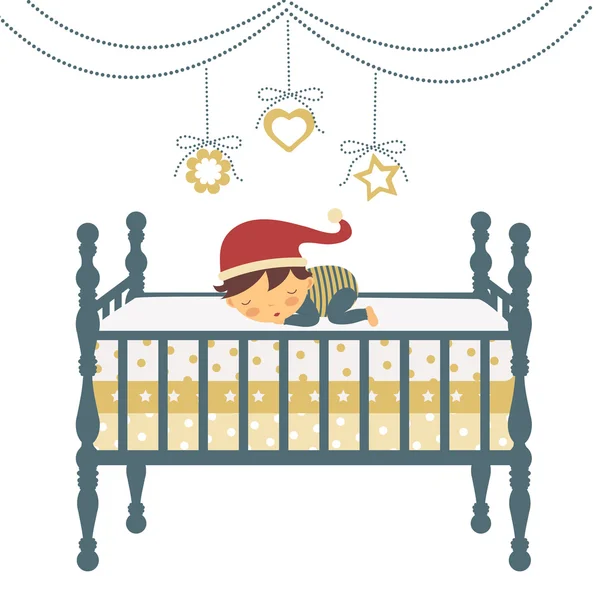 Menino recém-nascido de chapéu de Pai Natal dormindo — Vetor de Stock