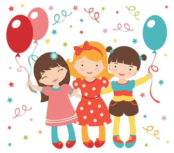 Happy little girls having a party — Stock Vector