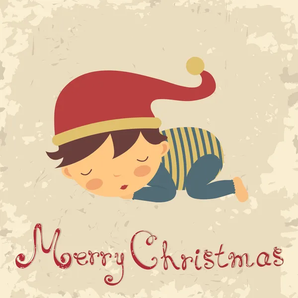 Tarjeta de Navidad con bebé-niño dormido — Vector de stock