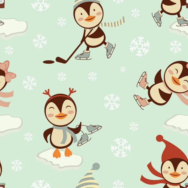 搞笑企鹅滑冰冰模式 — 图库矢量图片
