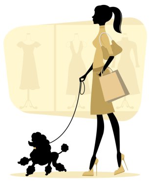 fino köpeği ile yürüyen güzel bir hamile kadın bir çizimi