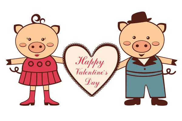 Lindos cerdos San Valentín — Vector de stock