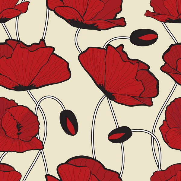 Motif de fleurs de pavot rouge — Image vectorielle