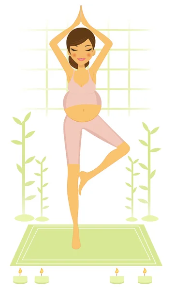 Krásná těhotná žena cvičí jógu a meditaci — Stockový vektor