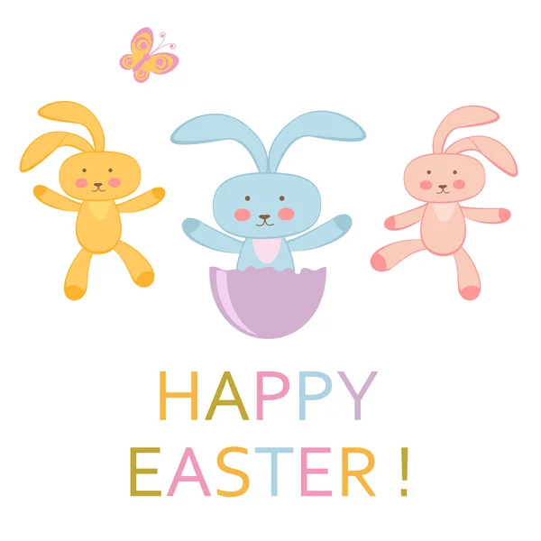 Easter greeting card with Easter bunnies — Stock Vector