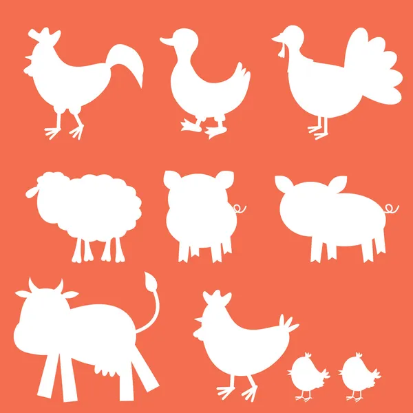 Silhouette animali da fattoria — Vettoriale Stock