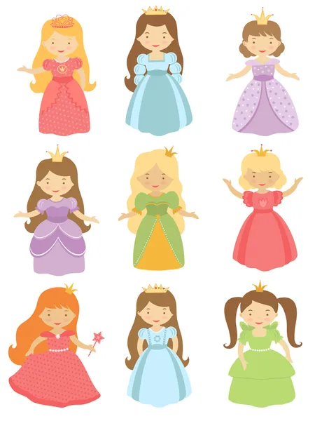 Beautiful princesses collection — Stock Vector